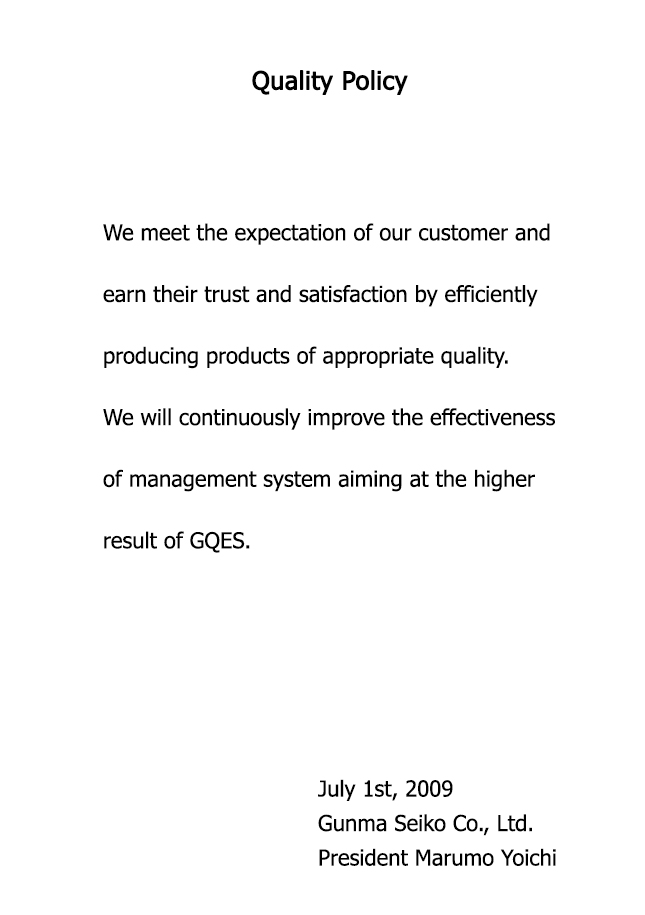 QUALITY CONTROL | GUNMA SEIKO(THAILAND) CO., LTD.